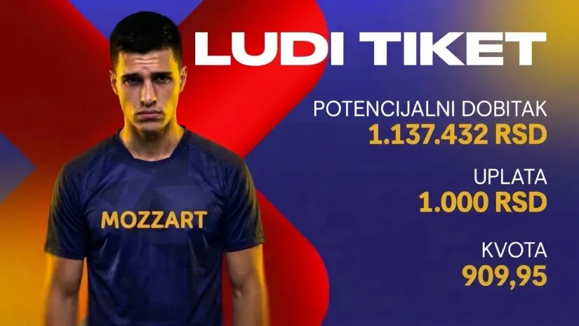 LUDI TIKET (-), četvrtak, 1.137.432 dinara: Kratak za bio za jedan gol